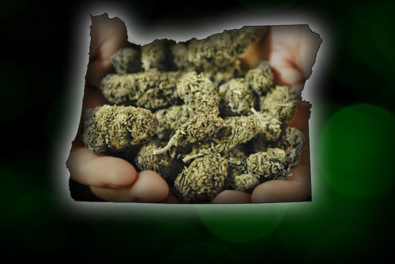 Oregon Map Graphic With Marijuana Buds